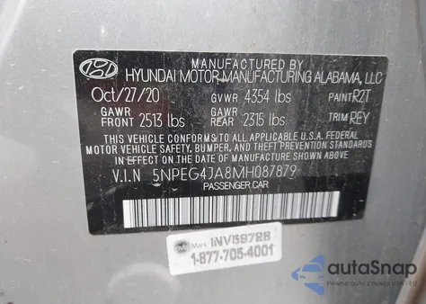 2021 Hyundai Sonata Se из США, поврежденный, VIN 5NPEG4JA8MH087879